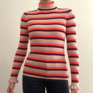Scotch & Soda Striped Turtleneck Rib Knit Sweater Ruffle Sleeves